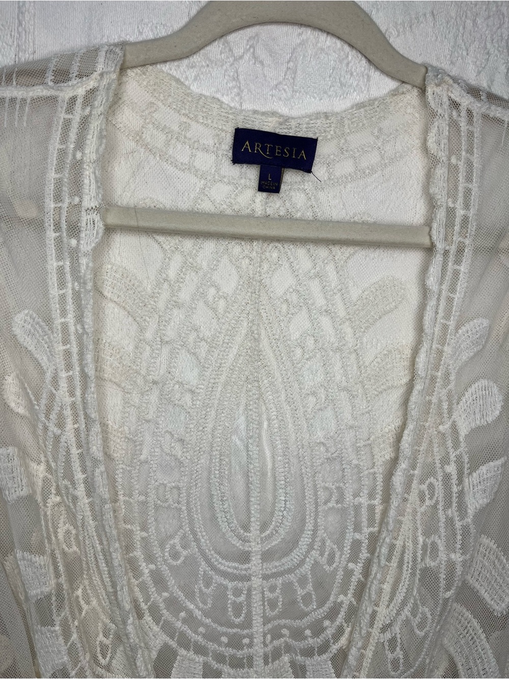 Rebellion Again Boho Ivory Lace Kimono Duster Cardigan Cover-Up - Picture 4 of 5